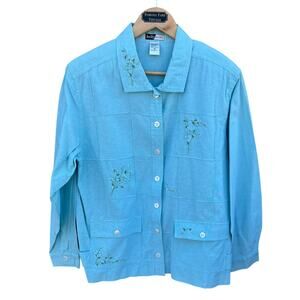 Kelly Scott Women's Vintage Shacket Flower Embroidered Teal Blue Size Medium NEW